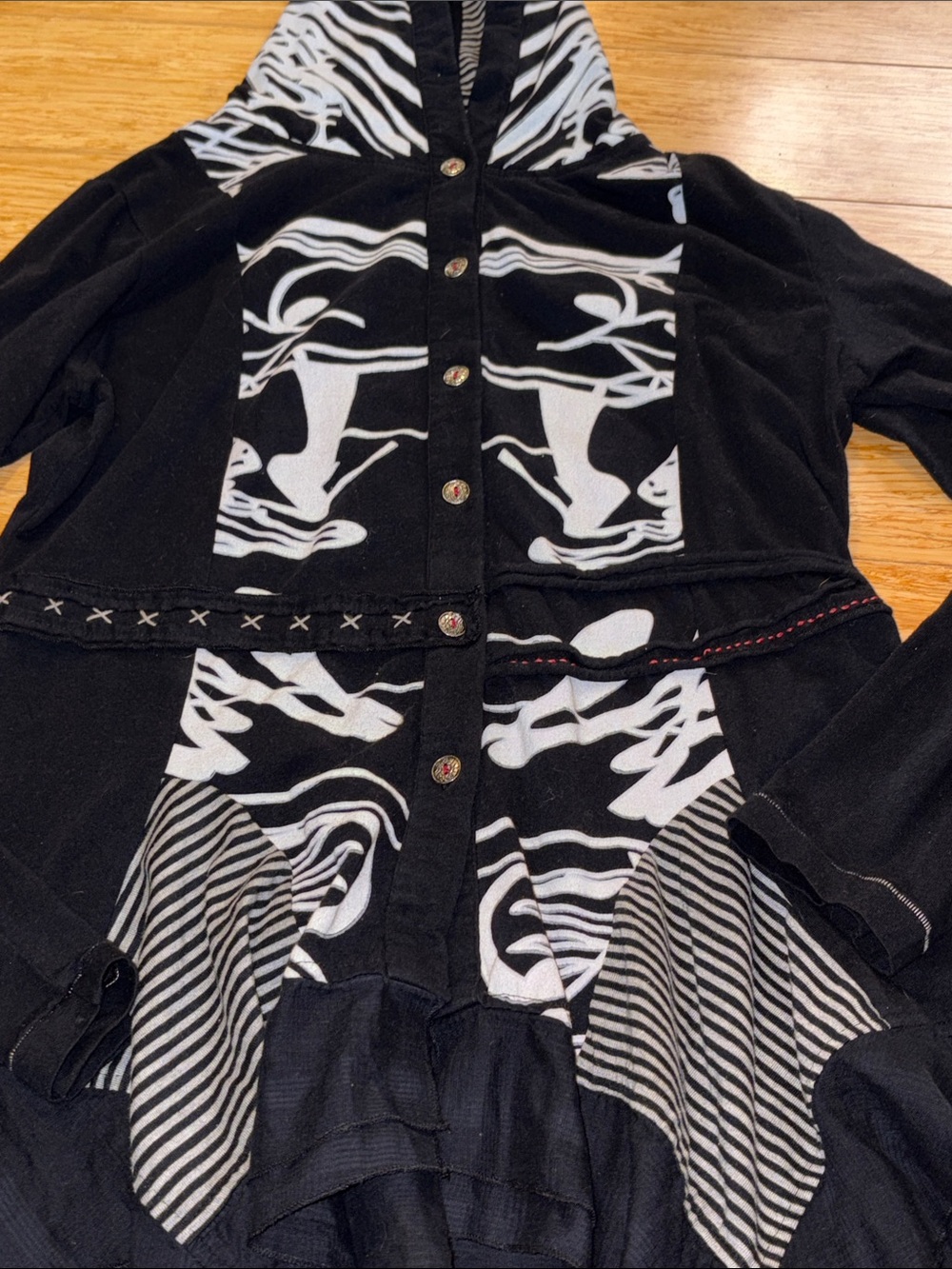 Emma Mixed Media Goth Whimsical Zebra Hoodie Jacket - Size Large witchy comfy - Picture 2 of 4